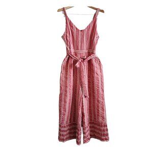 NWT Ett:twa Anthropologie Robin Red White Striped Cropped Wide Leg Jumpsuit L